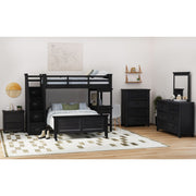 Hampton Kids Twin Over Full Loft with Staircase and Desk with Speaker 3PC Bedroom Set in Charcoal