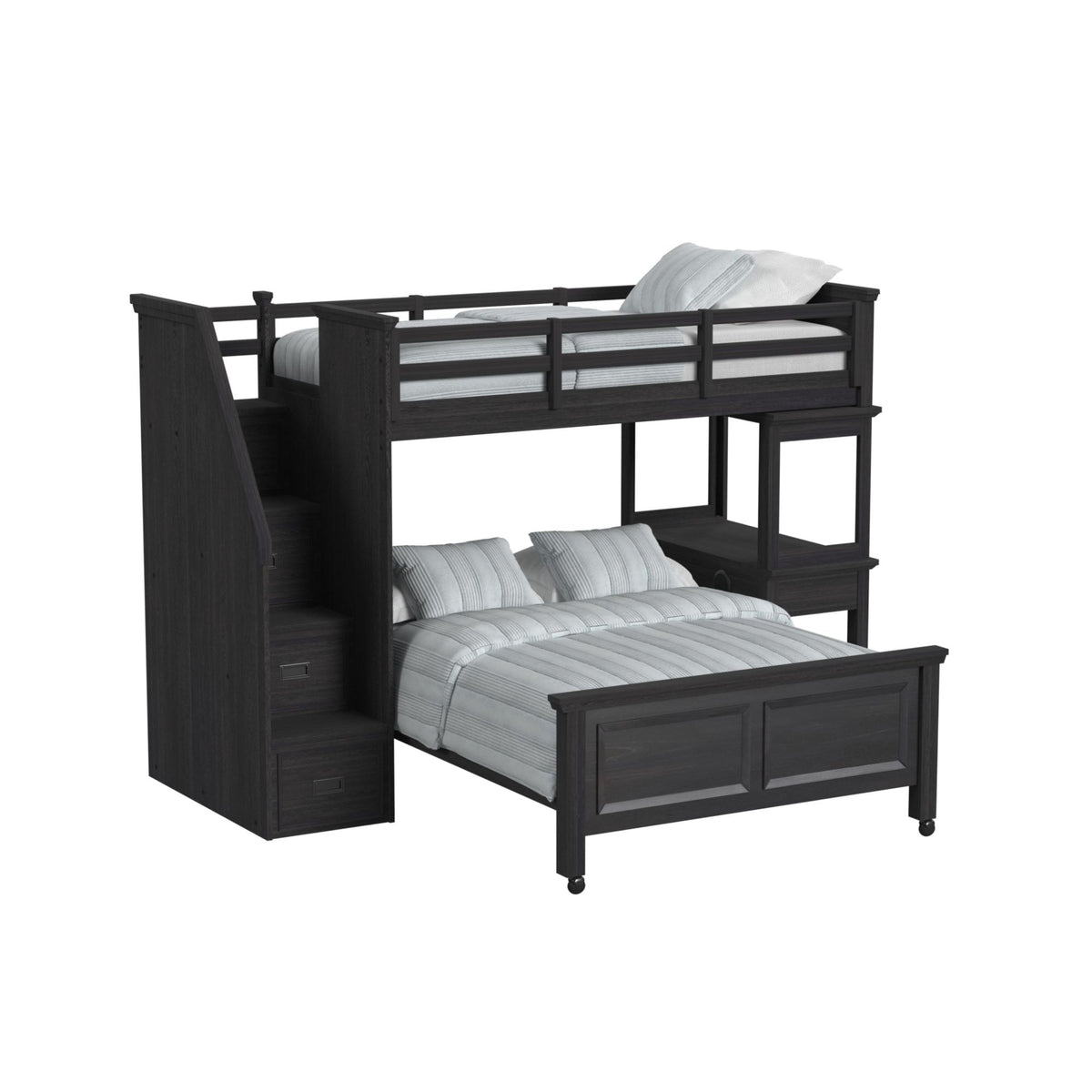 Hampton Kids Twin Over Full Loft With Staircase And Desk With Speaker 3Pc Bedroom Set In Charcoal