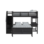 Hampton Kids Twin Over Full Loft with Staircase and Desk with Speaker in Charcoal