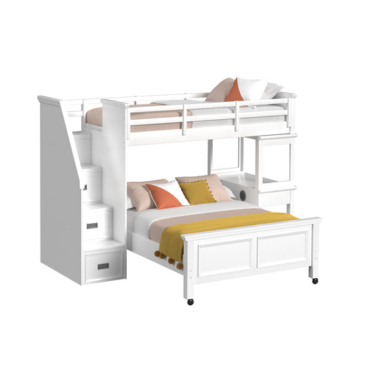 Hampton Kids Twin Over Full Loft with Staircase and Desk with Speaker 3PC Bedroom Set in White