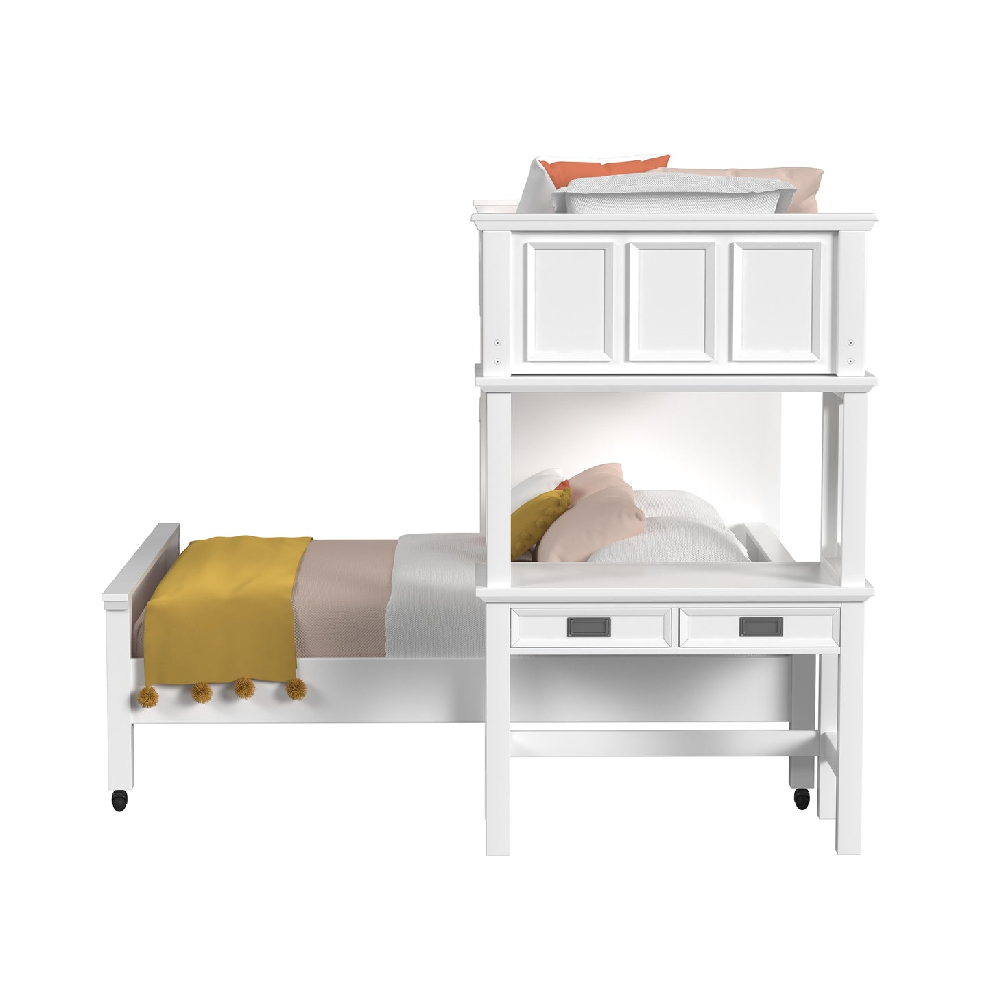 Hampton Kids Twin Over Full Loft with Staircase and Desk with Speaker 3PC Bedroom Set in White