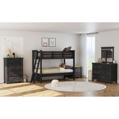 Hampton Kids Twin Over Twin Bunk with Ladder in Charcoal