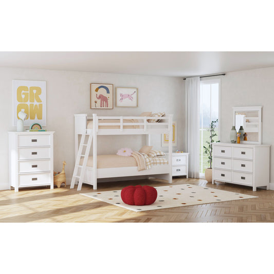 Hampton Kids Twin Over Twin Bunk with Ladder 3PC Bedroom Set in White