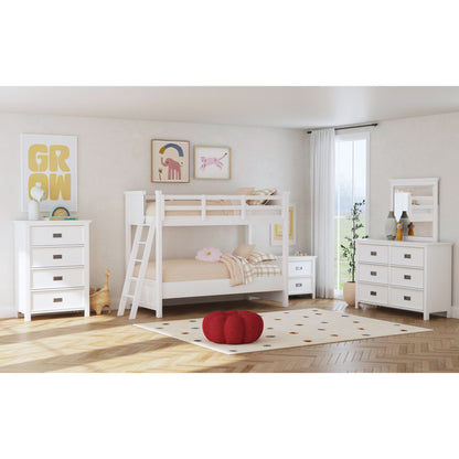 Hampton Kids Twin Over Twin Bunk with Ladder 5PC Bedroom Set in White