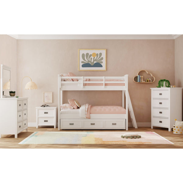 Hampton Kids Twin Over Twin Bunk with Ladder and Trundle 3PC Bedroom Set in White
