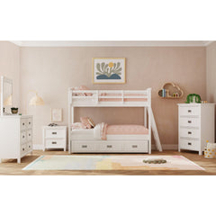 Hampton Kids Twin Over Twin Bunk with Ladder and Trundle in White