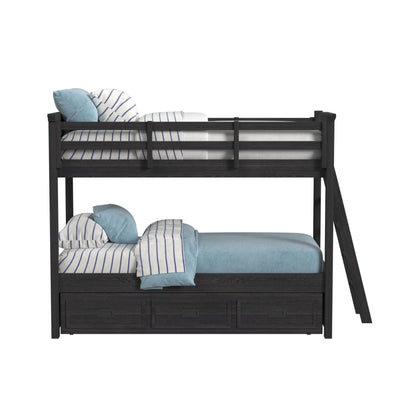 Hampton Kids Twin Over Twin Bunk with Ladder and Trundle in Charcoal