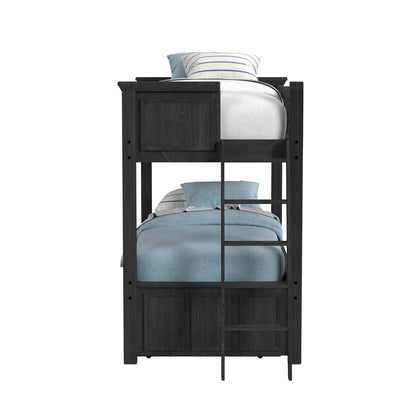 Hampton Kids Twin Over Twin Bunk with Ladder and Trundle in Charcoal