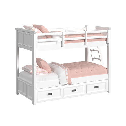 Hampton Kids Twin Over Twin Bunk with Ladder and Trundle 3PC Bedroom Set in White