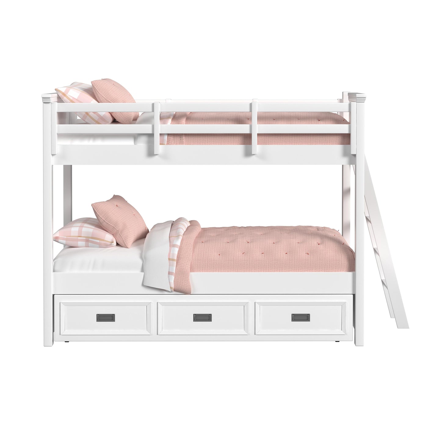 Hampton Kids Twin Over Twin Bunk with Ladder and Trundle in White