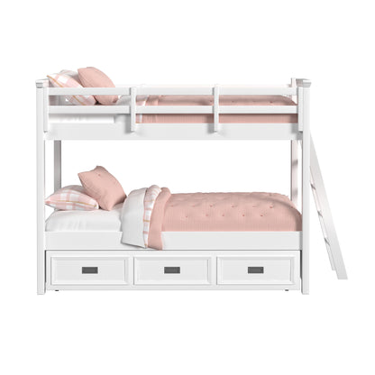 Hampton Kids Twin Over Twin Bunk with Ladder and Trundle in White