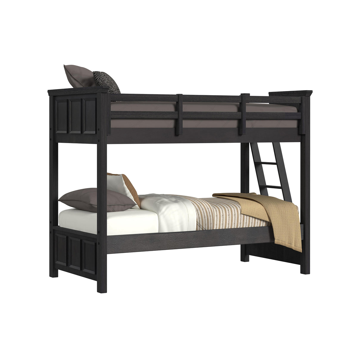 Hampton Kids Twin Over Twin Bunk With Ladder In Charcoal