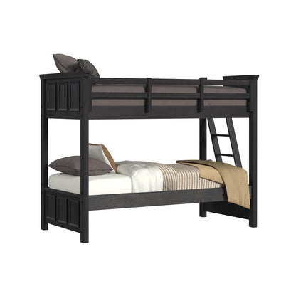 Hampton Kids Twin Over Twin Bunk with Ladder in Charcoal