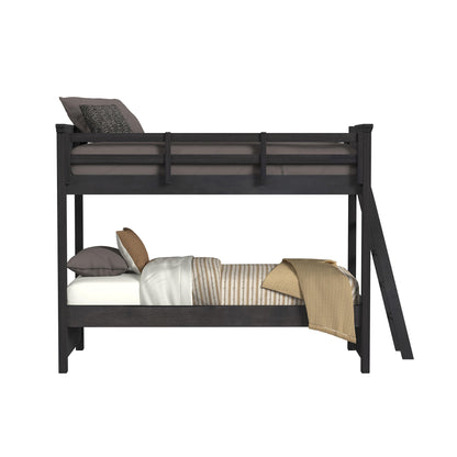 Hampton Kids Twin Over Twin Bunk with Ladder in Charcoal