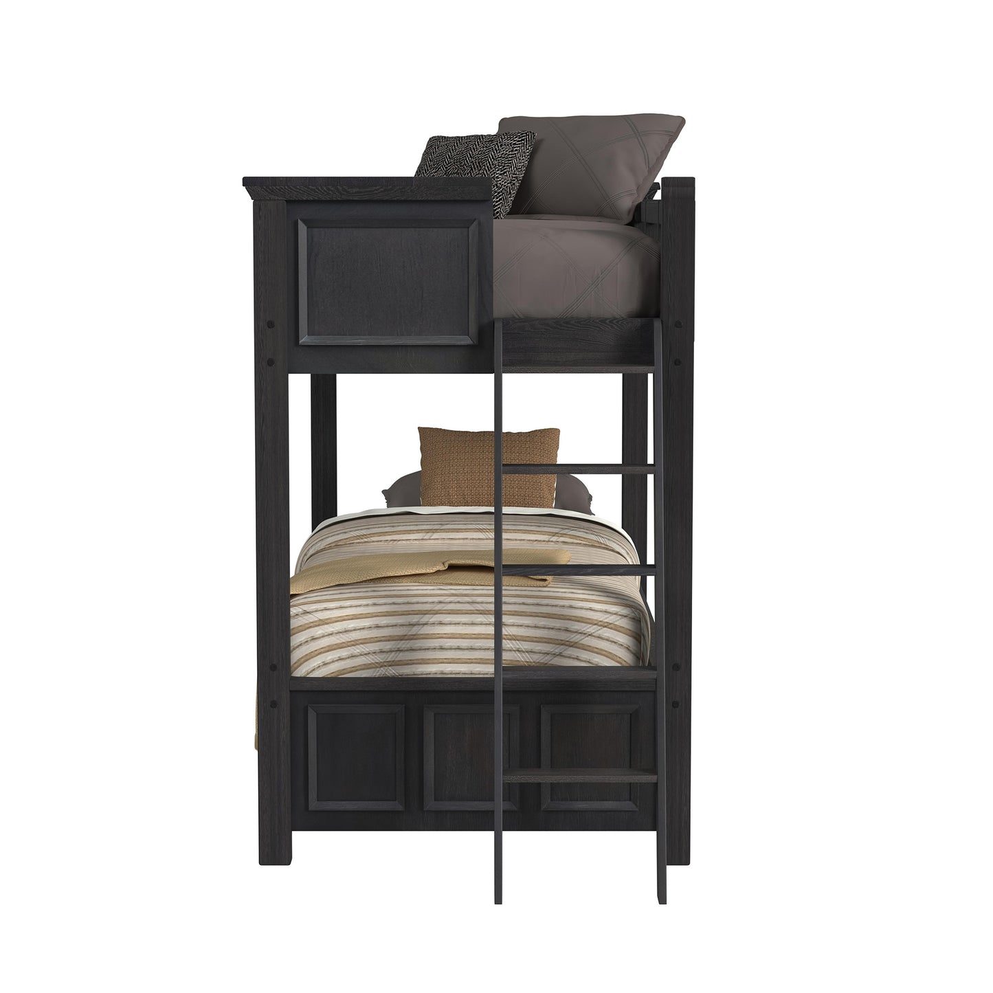 Hampton Kids Twin Over Twin Bunk with Ladder in Charcoal