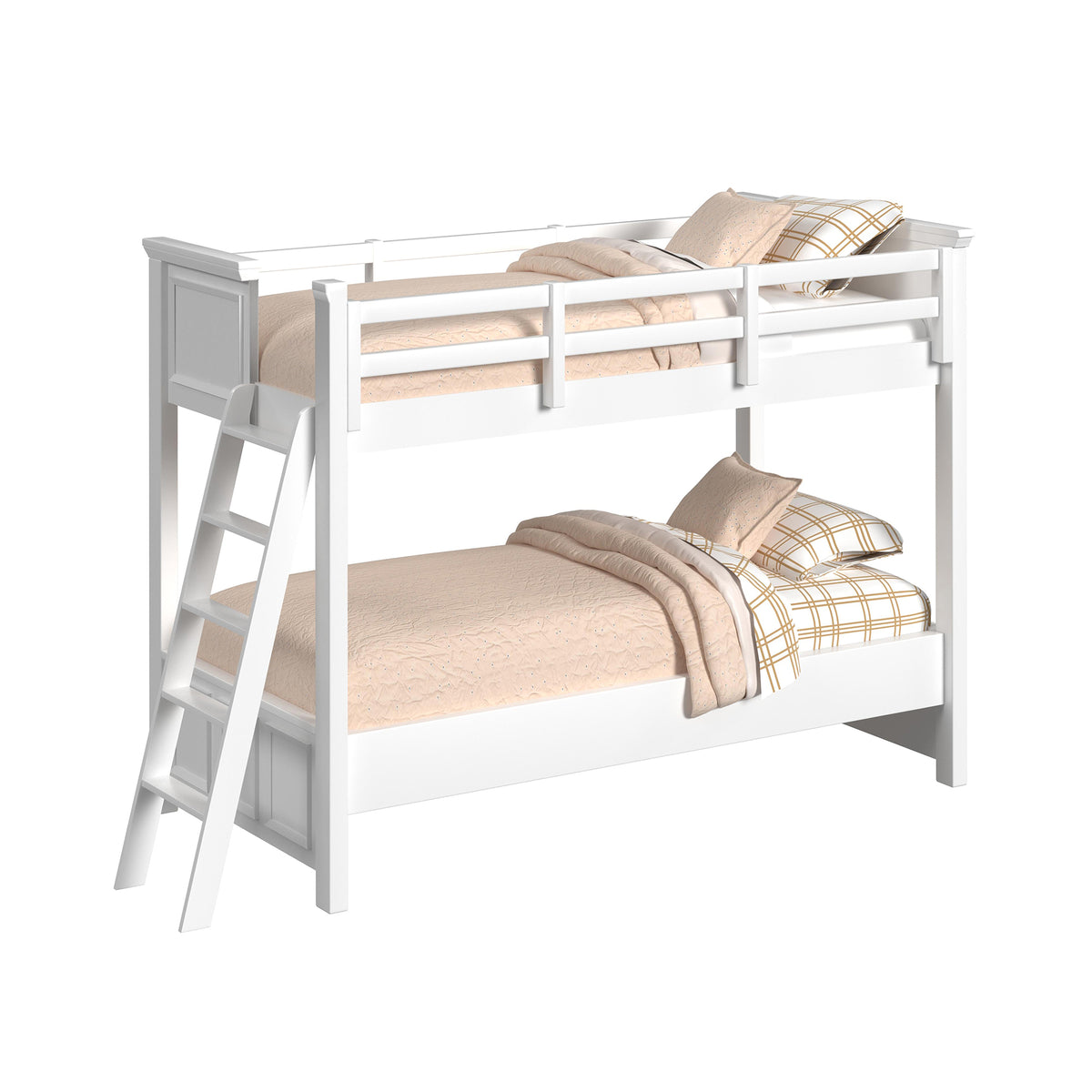 Hampton Kids Twin Over Twin Bunk With Ladder 5Pc Bedroom Set In White