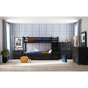 Hampton Kids Twin Over Twin Bunk with Staircase and Trundle 5PC Bedroom Set in Charcoal