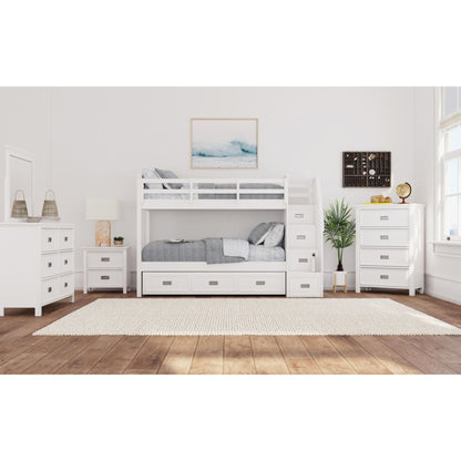 Hampton Kids Twin Over Twin Bunk with Staircase and Trundle 5PC Bedroom Set in White