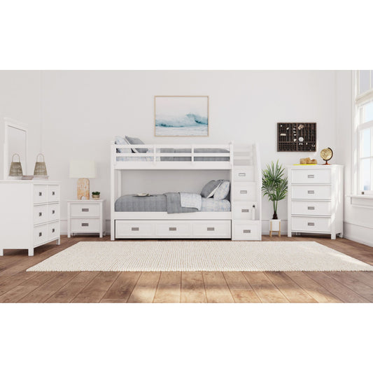 Hampton Kids Twin Over Twin Bunk with Staircase and Trundle 3PC Bedroom Set in White