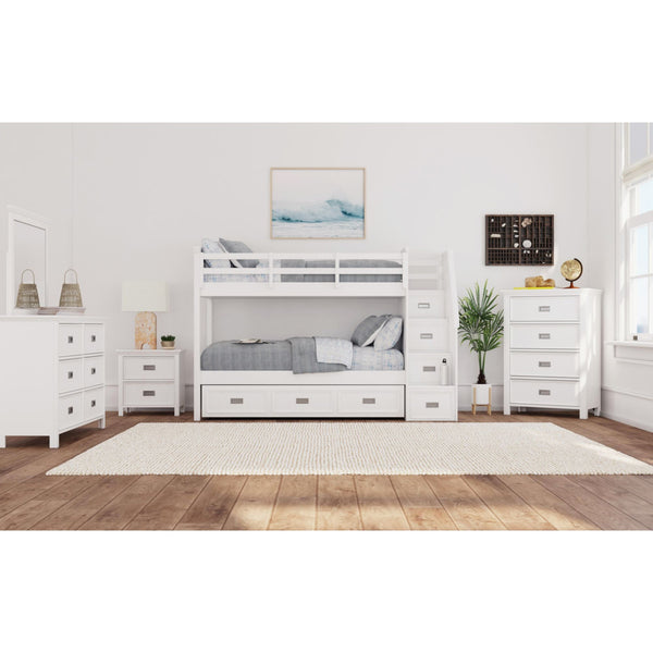 Hampton Kids Twin Over Twin Bunk with Staircase and Trundle 5PC Bedroom Set in White