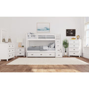 Hampton Kids Twin Over Twin Bunk with Staircase and Trundle in White