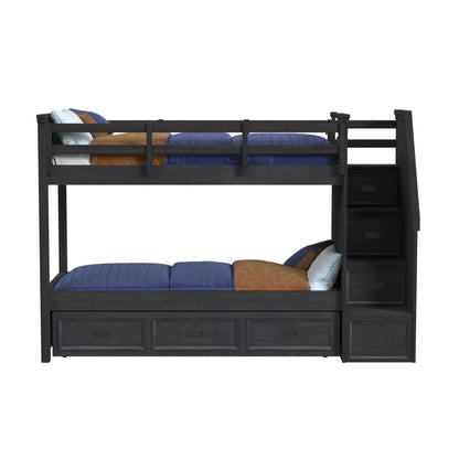Hampton Kids Twin Over Twin Bunk with Staircase and Trundle in Charcoal