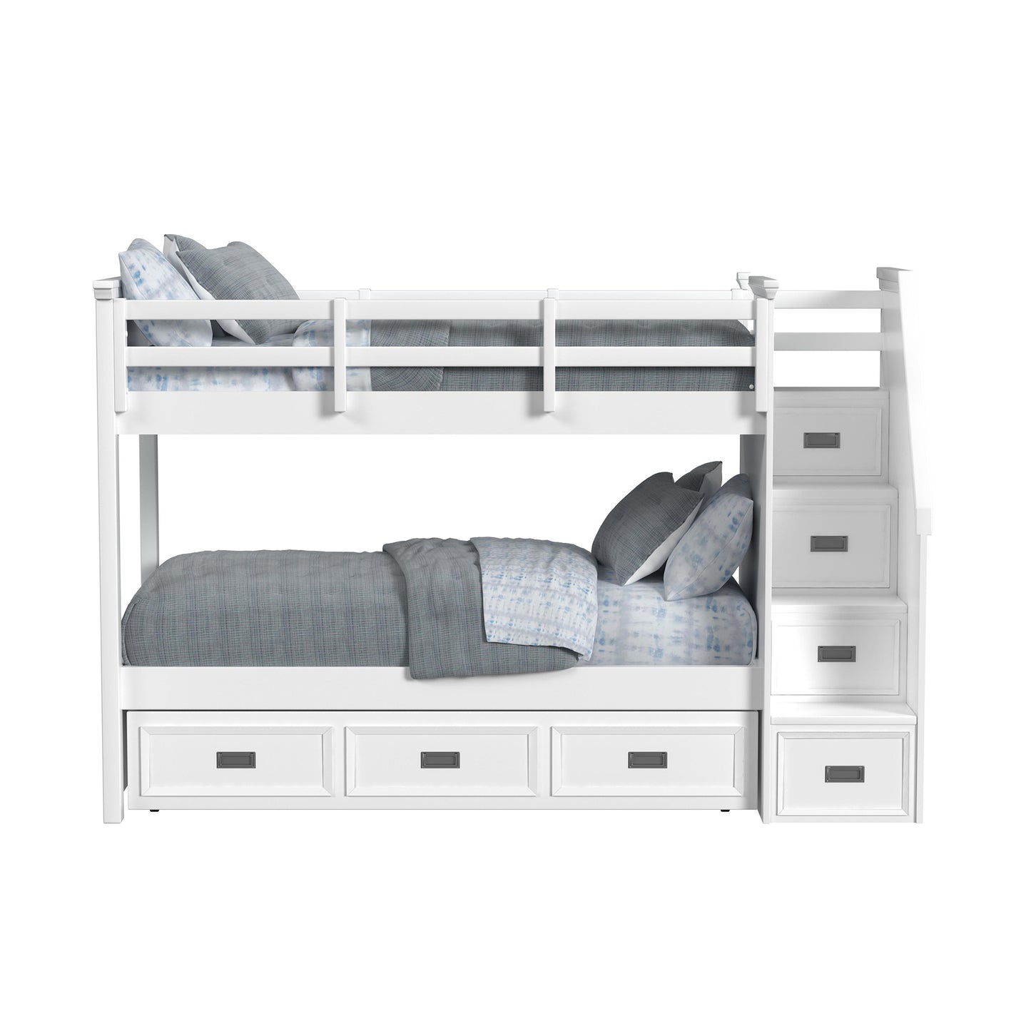 Hampton Kids Twin Over Twin Bunk with Staircase and Trundle in White