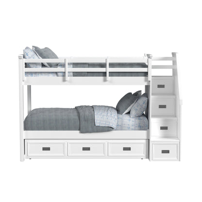 Hampton Kids Twin Over Twin Bunk with Staircase and Trundle in White