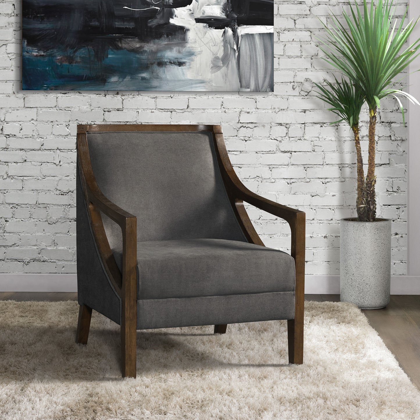 Hopkins Chair w/Brown Arm Columbia Charcoal (ISTA 3)