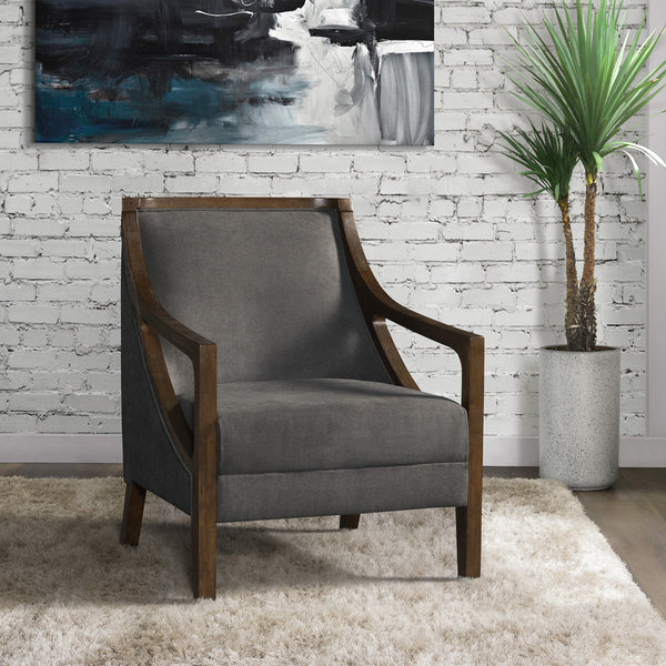 Hopkins Chair w/Brown Arm Columbia Charcoal (ISTA 3)