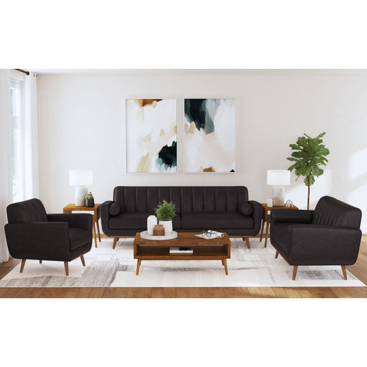 Horizon 3PC Living Room Set in Pebble Dark Grey-Sofa, Loveseat & Chair