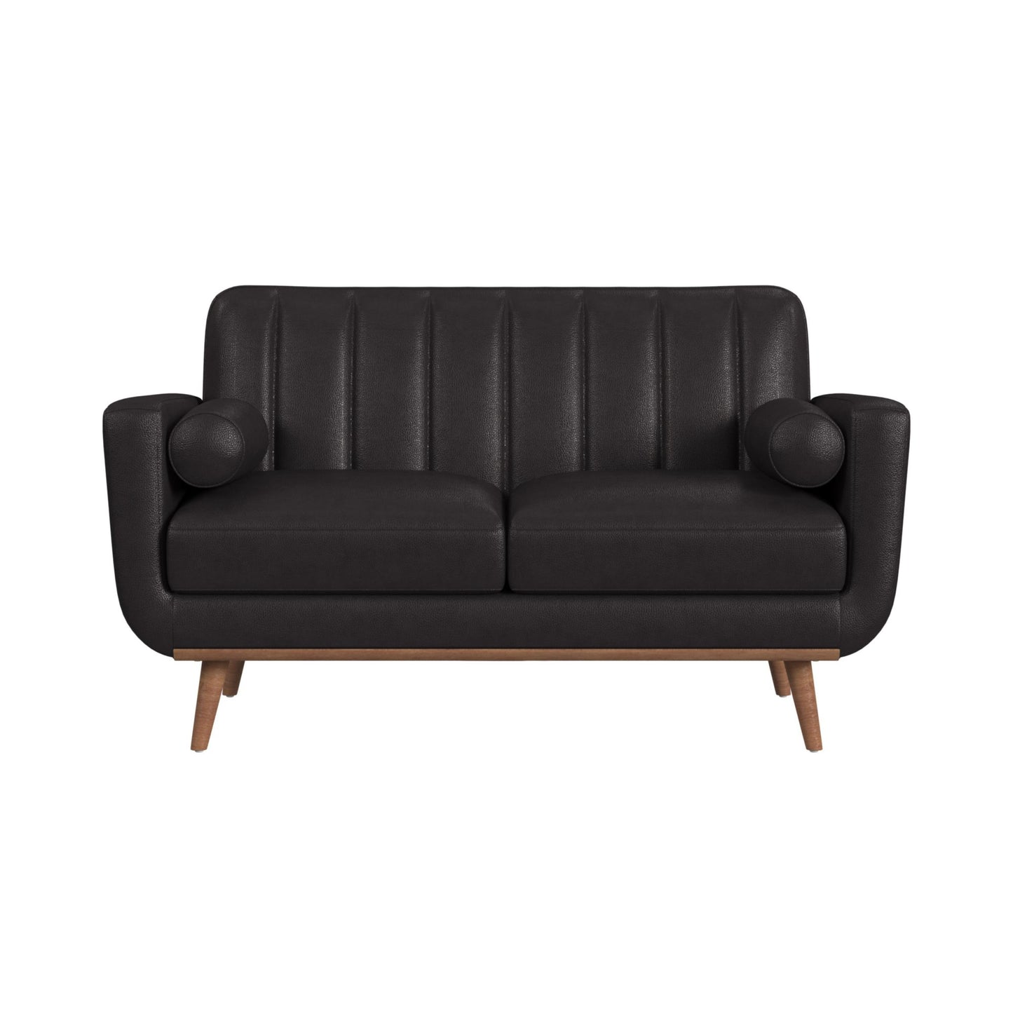 Horizon Loveseat with Wood Front 2 6" bolster Pillows in Pebble Dark Grey