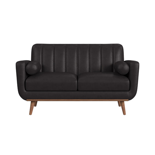 Horizon Loveseat with Wood Front 2 6" bolster Pillows in Pebble Dark Grey