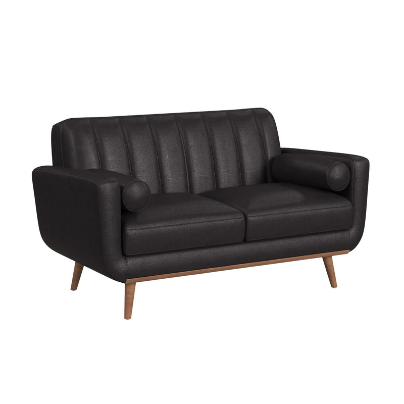 Horizon Loveseat with Wood Front 2 6" bolster Pillows in Pebble Dark Grey