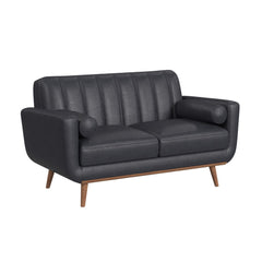 Horizon Loveseat with Wood Front 2 6" bolster Pillows in Pebble Navy
