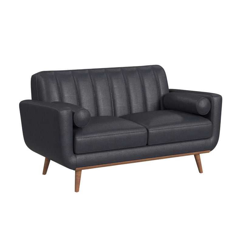 Horizon Loveseat with Wood Front 2 6" bolster Pillows in Pebble Navy