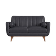 Horizon Loveseat with Wood Front 2 6" bolster Pillows in Pebble Navy
