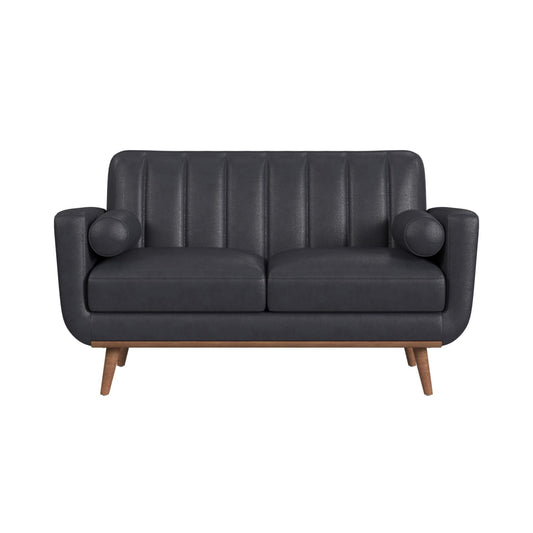 Horizon Loveseat with Wood Front 2 6" bolster Pillows in Pebble Navy