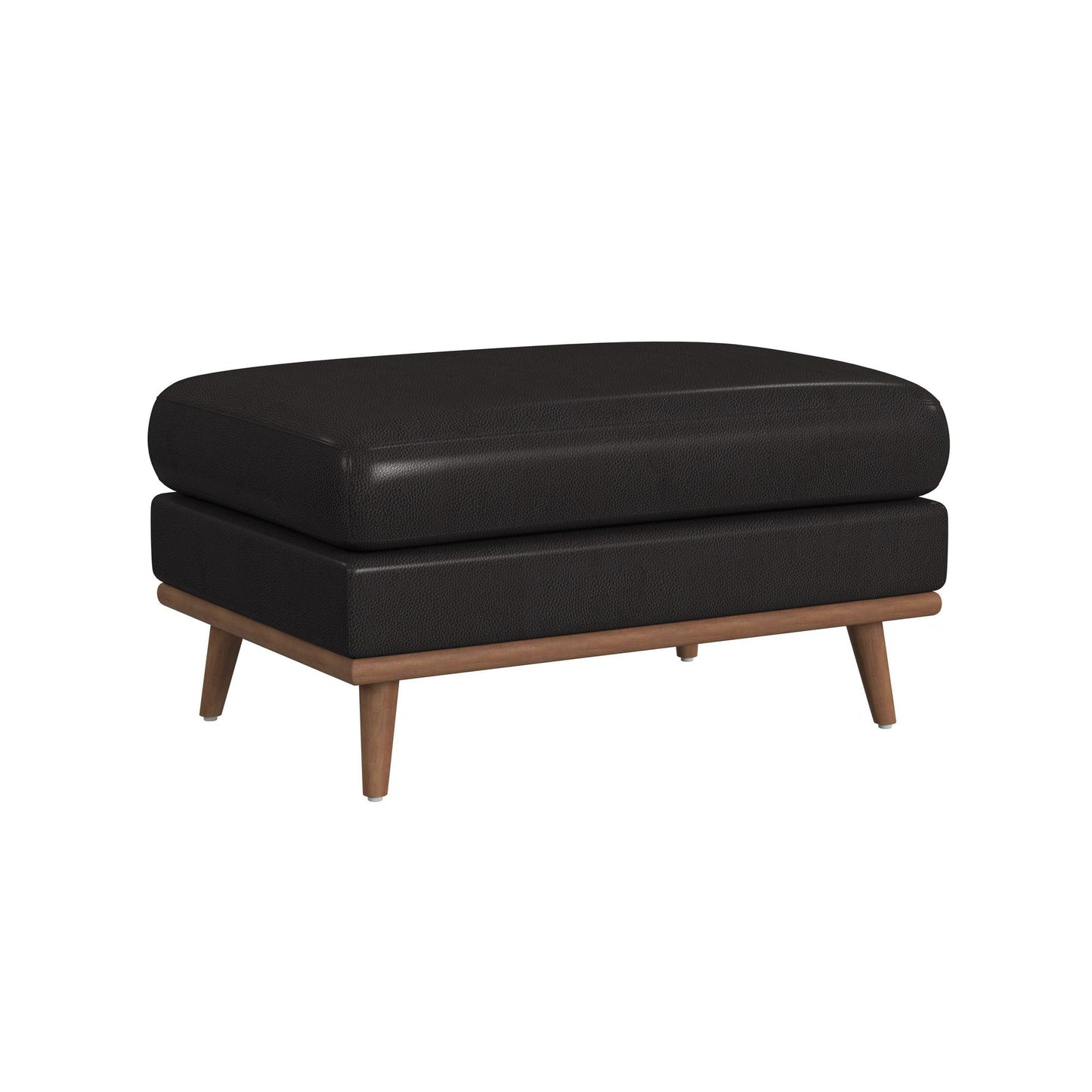 Horizon Ottoman with Wood Base in Pebble Dark Grey