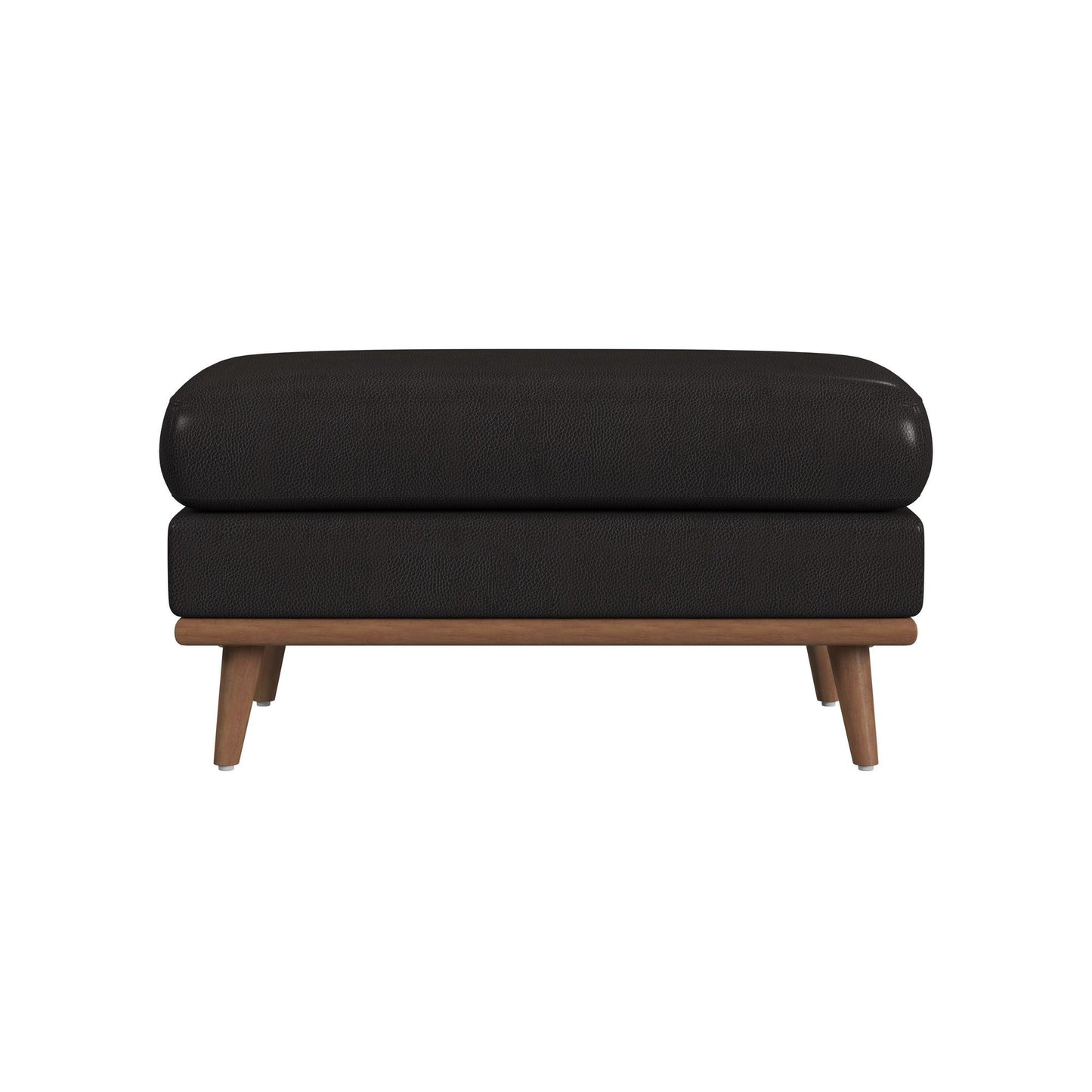 Horizon Ottoman with Wood Base in Pebble Dark Grey