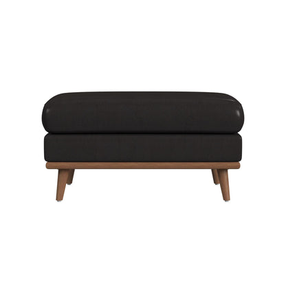 Horizon Ottoman with Wood Base in Pebble Dark Grey