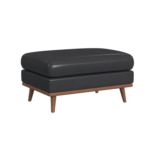 Horizon Ottoman with Wood Base in Pebble Navy