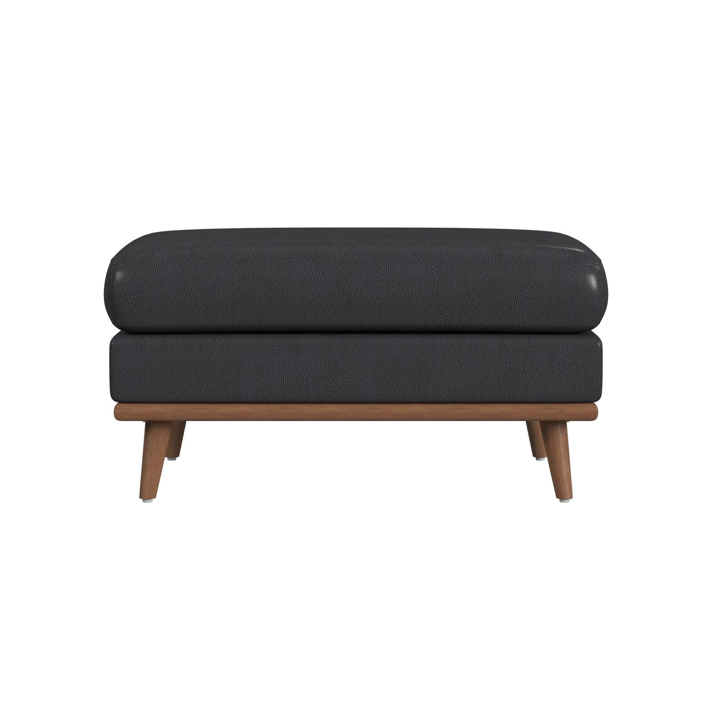 Horizon Ottoman with Wood Base in Pebble Navy