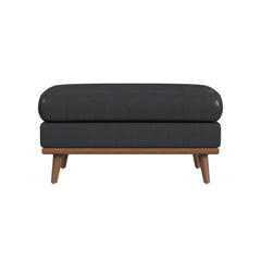 Horizon Ottoman with Wood Base in Pebble Navy