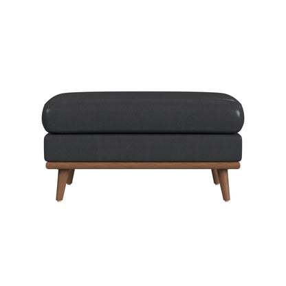Horizon Ottoman with Wood Base in Pebble Navy