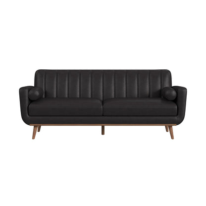 Horizon Sofa with Wood Front and 2 6" bolster Pillows in Pebble Dark Grey