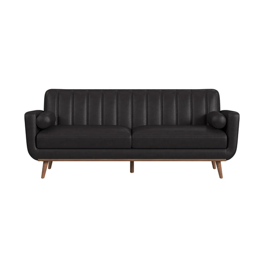 Horizon Sofa with Wood Front and 2 6" bolster Pillows in Pebble Dark Grey