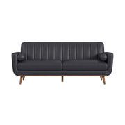 Horizon Sofa with Wood Front and 2 6" bolster Pillows in Pebble Navy