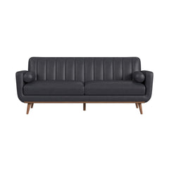 Horizon Sofa with Wood Front and 2 6" bolster Pillows in Pebble Navy