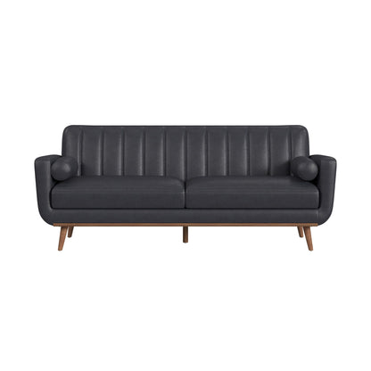 Horizon Sofa with Wood Front and 2 6" bolster Pillows in Pebble Navy